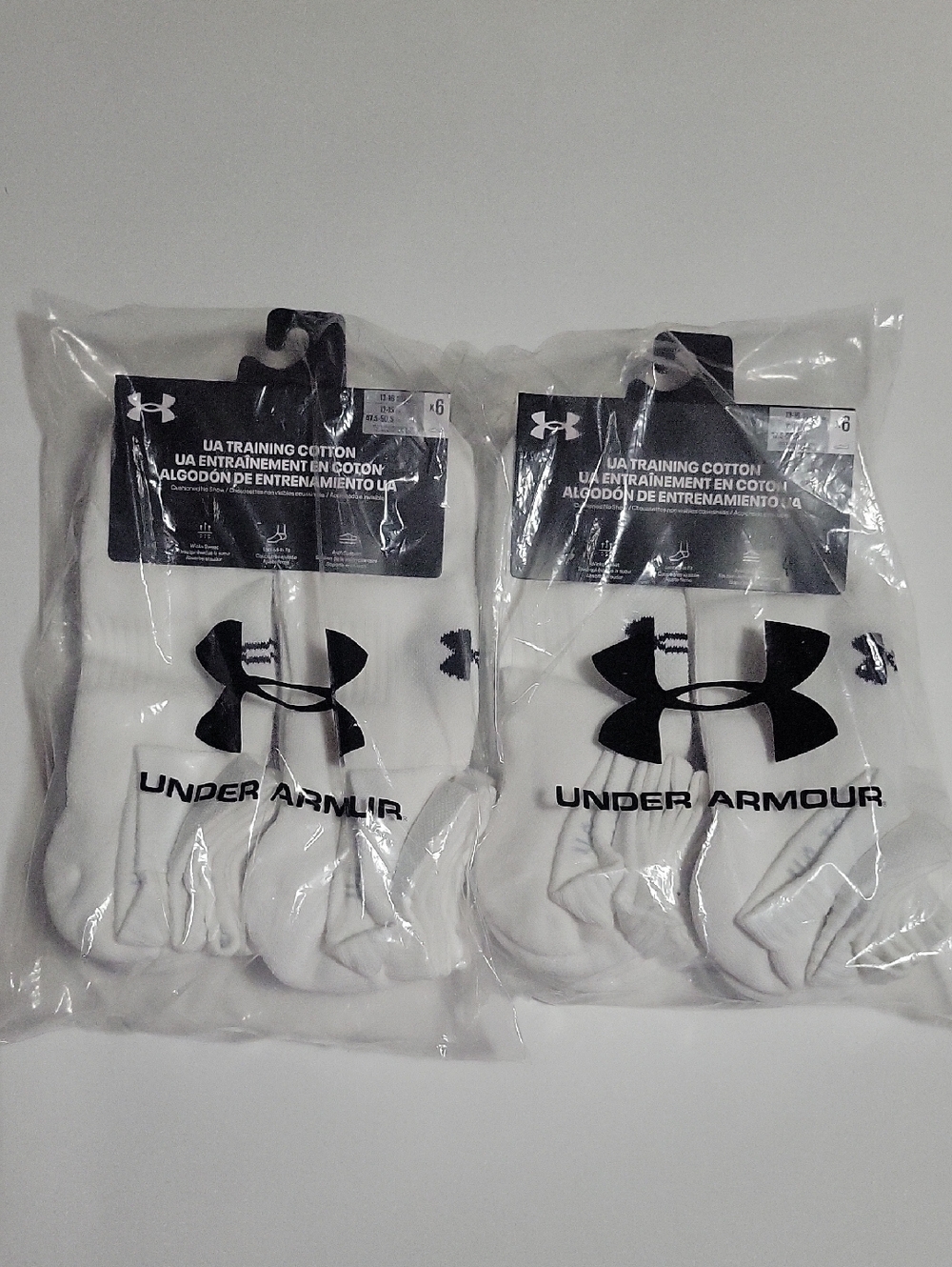 Under Armour White Crew Socks with Black Logo - 6 Pack X2